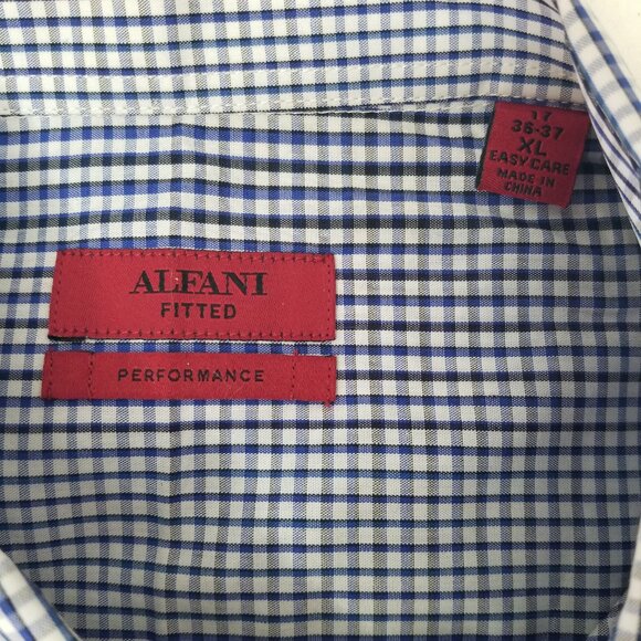 Alfani Men XL 17/36-37 Fitted Performance Long Sleeve Button Up Check Blue Shirt - Picture 2 of 16